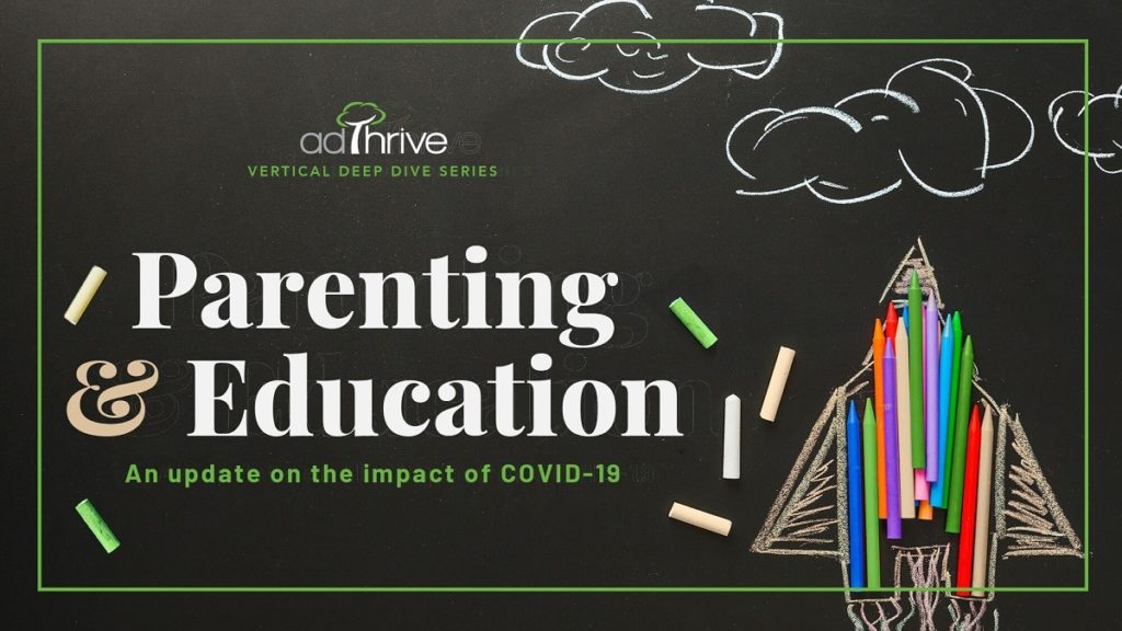 A chalk drawn rocket and clouds on a chalkboard with loose chalk advertising AdThrive's Parenting and Education webinar