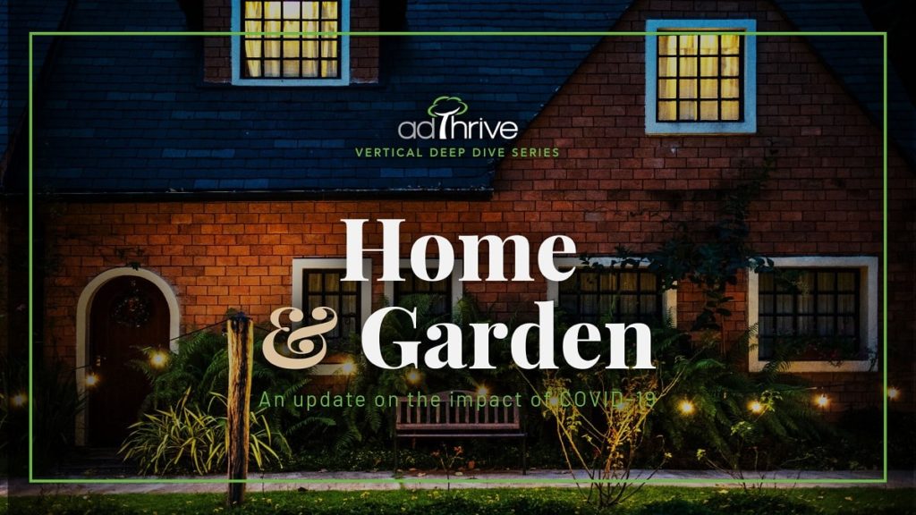 A brick house during the night with plants out front advertising AdThrive's Home and Garden webinar