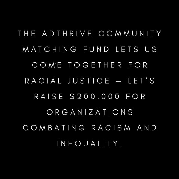 black square with white writing to advertise the AdThrive Community matching fund