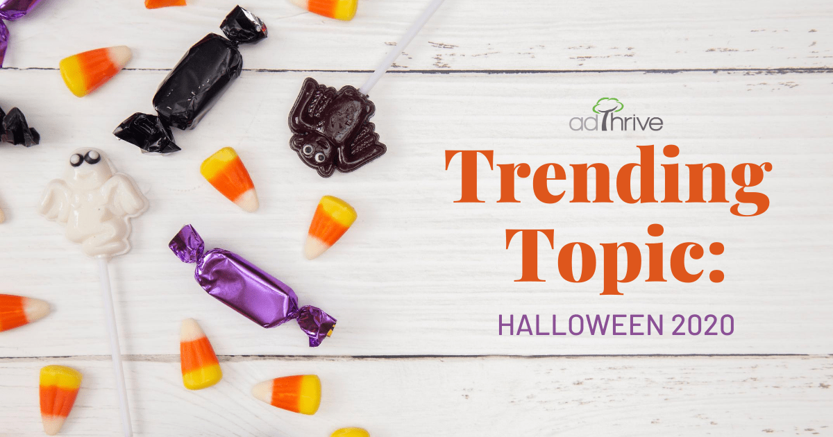 Halloween candy from a birds eye view advertising Halloween as a trending topic for 2020.