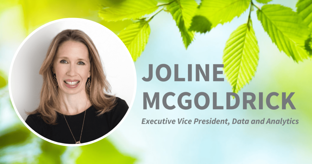 social card with a headshot and title set to leaf background