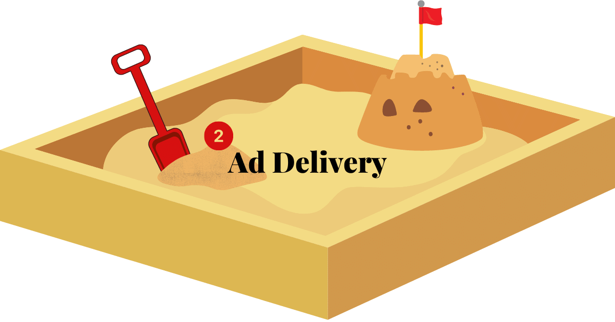 graphic of a cartoon sandbox with a shovel and castle in it