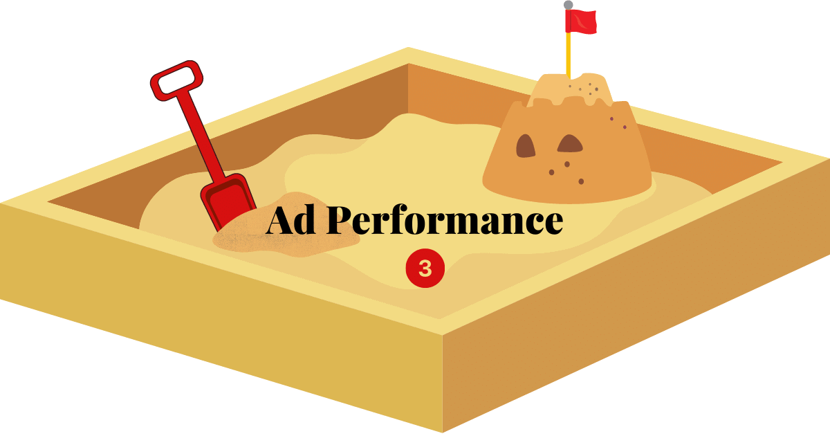 graphic of a sandbox with a shovel and sand castle in it