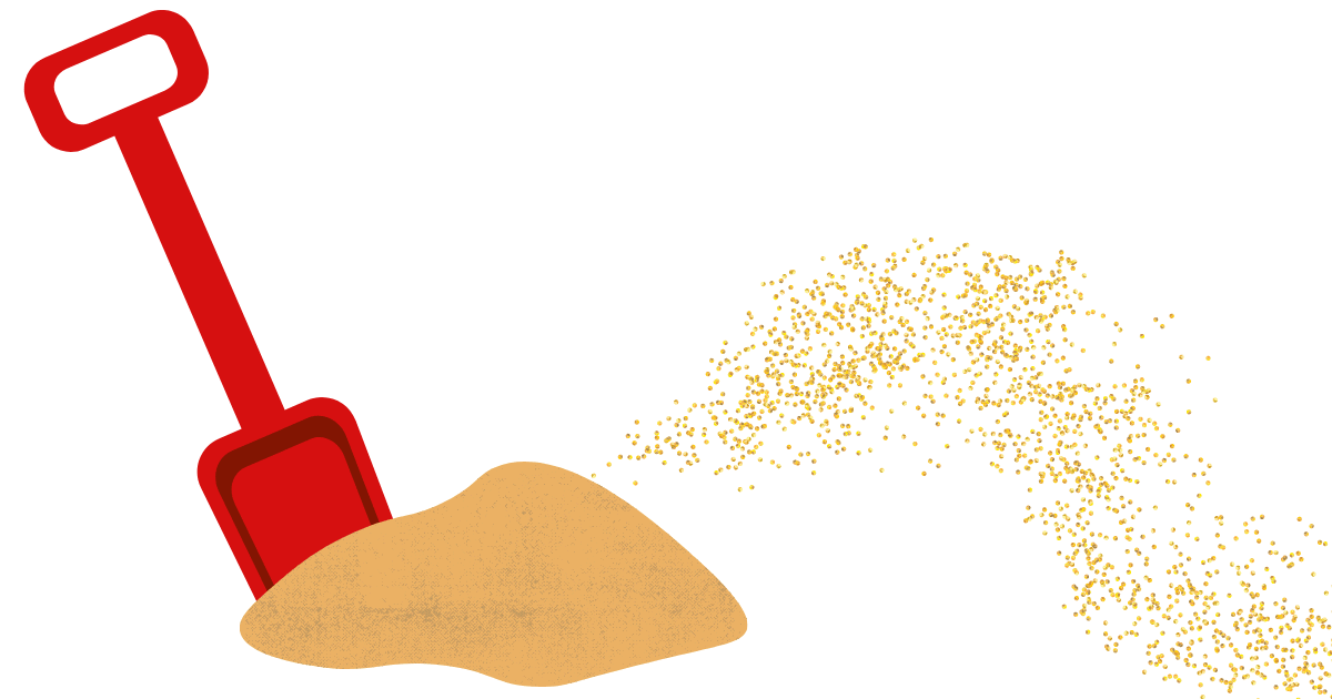 graphic of a pile of sand, red shovel and blowing sand