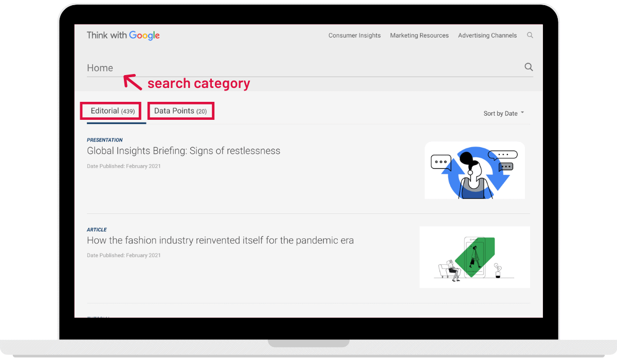 computer icon screenshot with Think with Google database showing