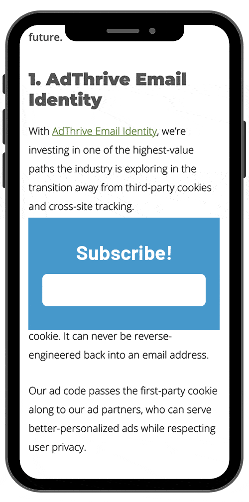 Gif of AdThrive email identity example of entering an email into subscription box
