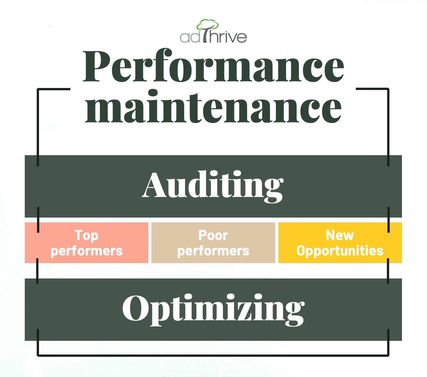 graphic of Auditing with three categories under it of top performers, poor performers, ad new opportunities, and then the title