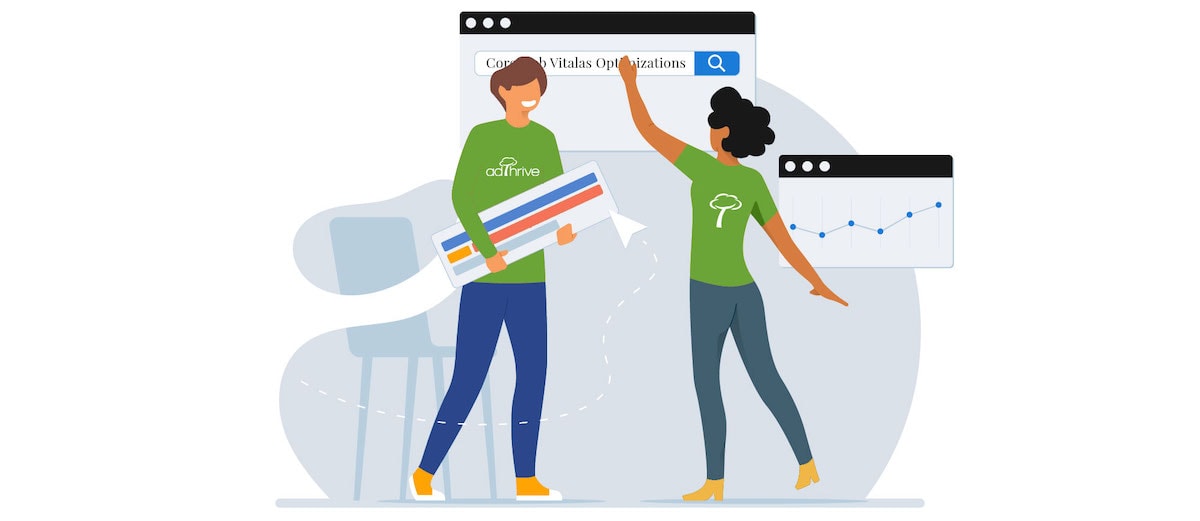 cartoon graphic of two people placing