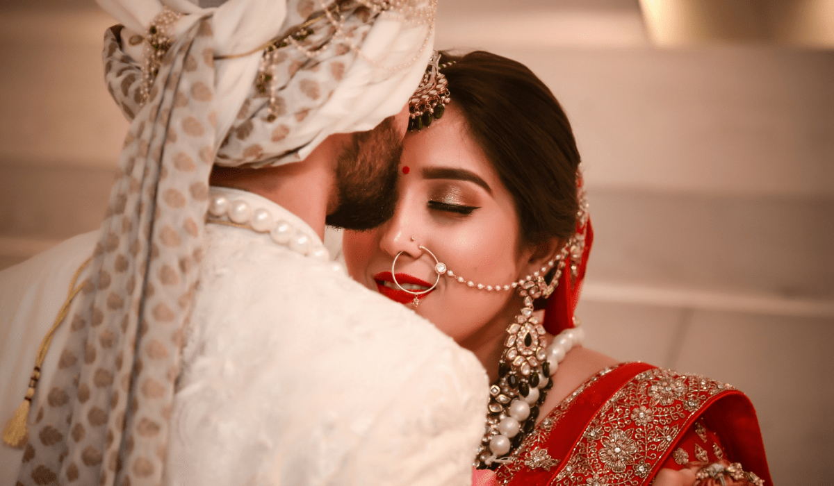 couple in wedding attire
