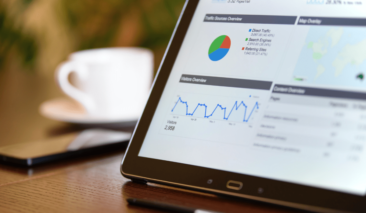 Closeup of a tablet showing graphs and data