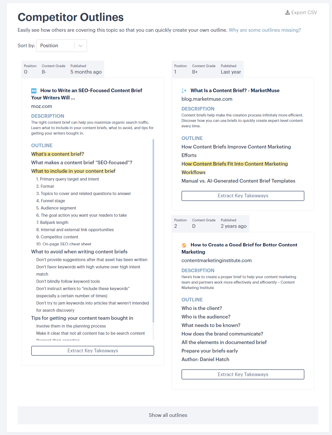 Screenshot of Topic's competitor outlines