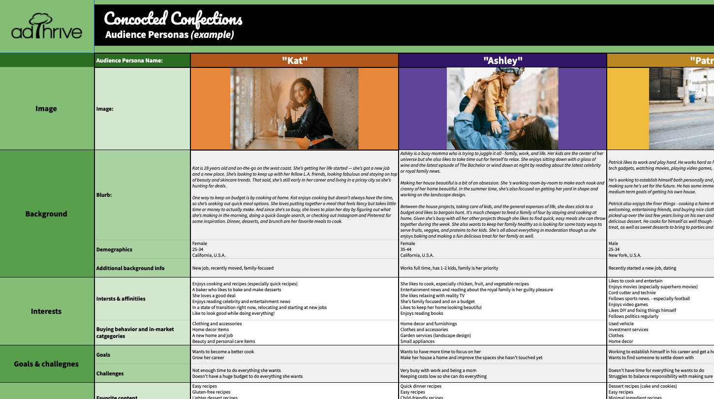 Audience persona examples of a persona template